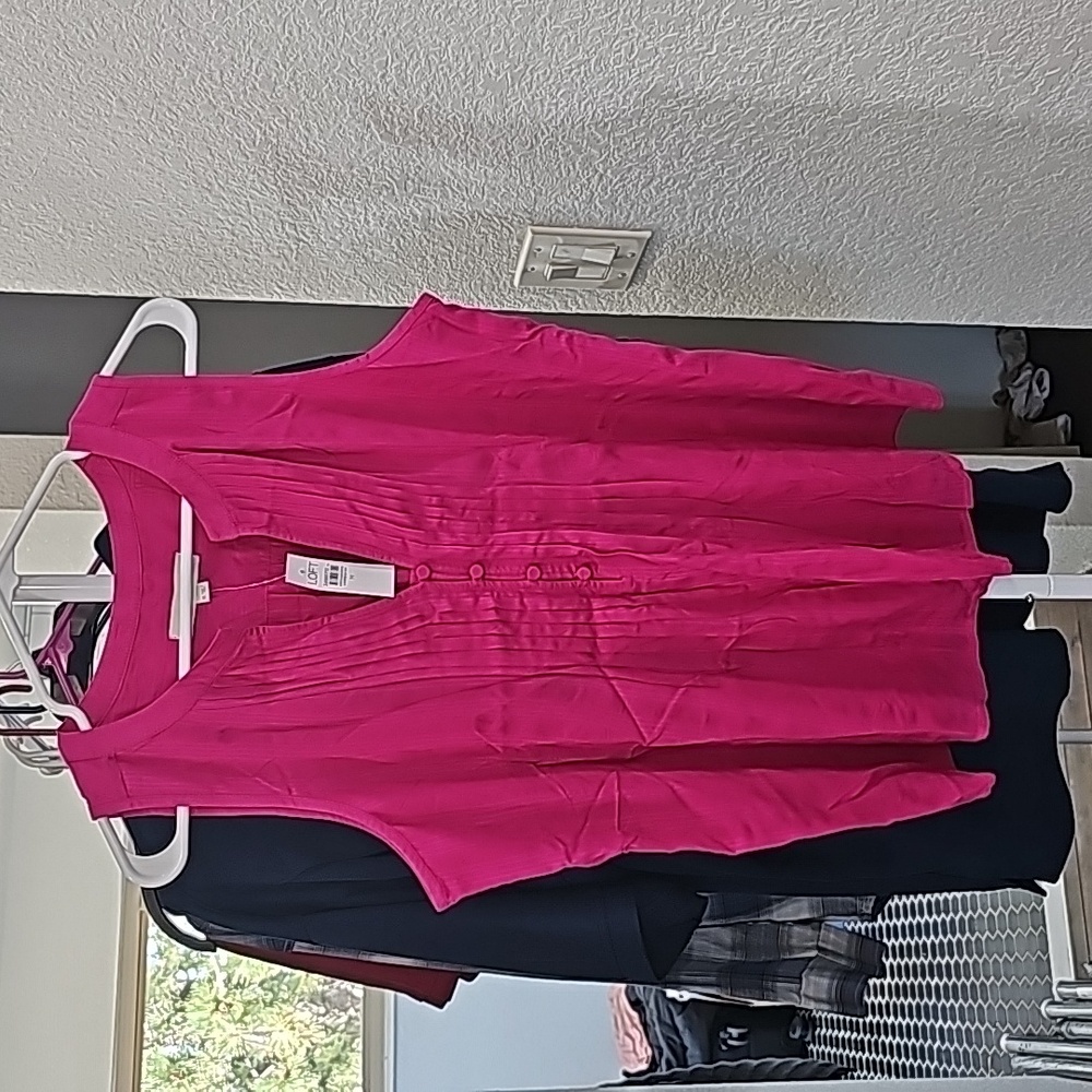 Dark Pink Tank with Pleated and Button Details